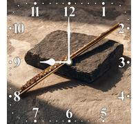 Vdenvileye Flute Clock 25cm Wooden Square Modern Minimalist Wall Clock Silent No Tick Battery Powered for Bedroom Kitchen Bathroom Living Room or as a Gift for Music Lovers