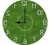 Vdenvileye Football Field Counterclockwise Wall Clock Reverse Wall Clock Backwards Running Time Mirrored Wooden Clocks Funny Gift for Football Lover Man Cave Decor 25 CM Silent Battery Operated