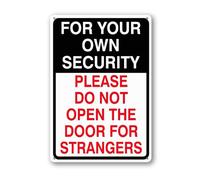 Vdenvileye For Your Own Security Please Do Not Open Door To Strangers Sign 14×20cm Sturdy Aluminum Metal Signs Rust Free Metal Wall Decor for Yard Backyard Patio Porch