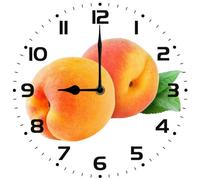 Vdenvileye Fruit Clock Peach Illustration 25cm Wooden Round Bathroom Wall Clock Silent Non-ticking Battery Powered for Bathroom Kitchen Living Room Bedroom