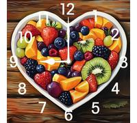 Vdenvileye Fruit platter Wall Clock Wooden Square Clock Bathroom Decoration Silent Non-ticking Battery Powered for Bathroom Kitchen Living Room Bedroom 25cm