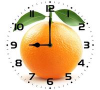 Vdenvileye Fruit Wall Clock Orange Illustration 25cm Round Wooden Kitchen Clock Silent Non-Tick Battery Powered for Kitchen Office Kids Room or Any Small Space