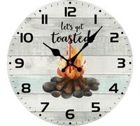 Vdenvileye Funny Camping Decor for Camper Wall Clock Let's Get Toasted Happy Camper Wall Decor for RV Home Travel Trailers Campings Gifts 25x25 CM Silent Non Ticking Battery Operated