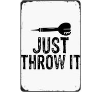 Vdenvileye Funny Darts Signs Wall Decor Just Throw It Sign Vintage Metal Aluminium Sign Wall Art Poster for Bar Bathroom Man Cave Bedroom Office Room Wall Decorations Gift 30x40cm