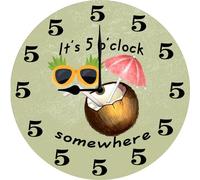 Vdenvileye Funny It's 5 O Clock Somewhere Wall Clock Retried Clocks Gag Gift for Men, Husband, Dad, 25x25 CM Silent Wall Clocks Non Ticking Battery Operated