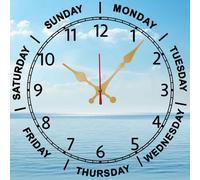 Vdenvileye Funny Retirement Gift for Man Day of The Week Wall Clock Square Wooden Clock Scrambled Numbers Funny Modern Silent Non-Ticking Wall Clocks Hanging Home Decor 25x25 CM (Sky & Sea)