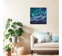 Vdenvileye Glacier Lake Clock Battery Powered Wooden Square Modern Wall Clock Silent No Tick for Bedroom Living Room Bathroom Kitchen 25cm