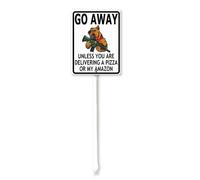 Vdenvileye Go Away, Unless You Are Delivering A Pizza Or My Amazon Yard Sign with Stake 20x30cm Rustproof Aluminum Lawn Decorations Warning Sign for Outdoor Road Street Garden Decor