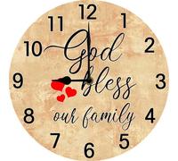 Vdenvileye God Bless Our Family. Christian Wall Clock 25cm Wooden Round Bible Verse Clock Silent Non-tickling Battery Powered Suitable as a Christian Gift or Religious Gift (Style 9)