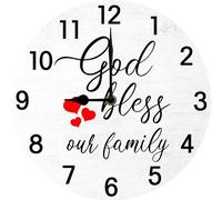 Vdenvileye God Bless Our Family. Christian Wall Clock 25cm Wooden Round Bible Verse Clock Silent Non-tickling Battery Powered Suitable as a Christian Gift or Religious Gift (Style 8)