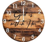 Vdenvileye God Is within Her Wall Clocks Battery Operated 10 Inches - Wood Wall Clock for Kitchen - Rustic Wall Clock Silent Non-Ticking