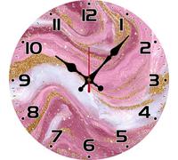 Vdenvileye Gold and Pink Marble Clock 30cm Wooden Round Modern Art Wall Clock Silent No Tick Battery Powered for Farmhouse Bathroom Bedroom Living Room Kitchen Wall Decoration