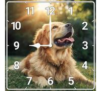 Vdenvileye Golden Retriever Wall Clock 25cm Wooden Square Modern Minimalist Clock Silent No-Tick Battery Powered for Farmhouse Bathroom Bedroom Living Room Kitchen Wall Decoration