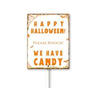 Vdenvileye Happy Halloween Please Knock We Have Candy Aluminum Decorative Garden Stakes - Outdoor Halloween Decor for Home, Yard Signs for Garden Lawn Patio 7x8.8Inch