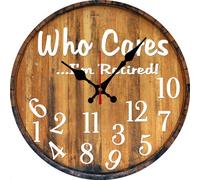 Vdenvileye Happy Retirement Rustic Wall Clock, Who Cares I'm Retired Clock Leaving Gifts Women Men Coworkers Novelty Gifts 30x30 CM Silent Non Ticking Battery Operated Kitchen Man Cave
