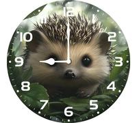 Vdenvileye Hedgehog Wall Clock 25cm Wooden Round Clock Living Room Decoration Silent No Ticking Sound Battery Powered for Living Room Kitchen Bathroom