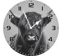 Vdenvileye Highland Cow Wall Clock Battery Operated Non Ticking Silent Quartz Analog Rustic Farmhouse Round Clock Retro Decor for Home Kitchen Living Room Bathroom 25cm