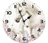 Vdenvileye Horse Wall Clock Wooden Art Hanging Silent Non-Ticking Battery Operated Home Arabic Numeral Decorative Clocks for Bedroom Restaurant Housewarming Gift 25cm