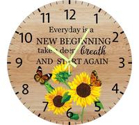 Vdenvileye Inspirational Every Day is A New Beginning Wall Clock Positive Quotes Home Decor, Gift for Friend Student Teenager, Bedroom Wall Decor, 25x25 CM Silent Clock Battery Operated Non Ticking