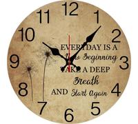 Vdenvileye Inspirational Silent Clock Every Day Is A New Beginning Take A Deep Breath And Start Again Postive Wall Decor for Home Kitchen Bathroom Living Room, Battery Operated Non Ticking 30x30 CM
