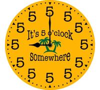 Vdenvileye Its 5 O'Clock Somewhere Wall Clock 25cm Wooden Round Modern Art Clock Silent Non-Tick Battery Powered for Farmhouse Living Room Bedroom Office Kitchen Wall Decor (Orange)