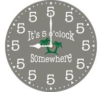 Vdenvileye Its 5 O'Clock Somewhere Wall Clock 25cm Wooden Round Modern Art Clock Silent Non-Tick Battery Powered for Farmhouse Living Room Bedroom Office Kitchen Wall Decor (Gray)