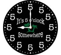 Vdenvileye Its 5 O'Clock Somewhere Wall Clock 25cm Wooden Round Modern Art Clock Silent Non-Tick Battery Powered for Farmhouse Living Room Bedroom Office Kitchen Wall Decor (Black)