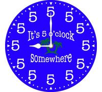 Vdenvileye Its 5 O'Clock Somewhere Wall Clock 25cm Wooden Round Modern Art Clock Silent Non-Tick Battery Powered for Farmhouse Living Room Bedroom Office Kitchen Wall Decor (Blue)