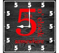 Vdenvileye It's 5 O'Clock Somewhere Wall Clock 25cm Wooden Square Vintage Clock Silent Battery Powered for Farmhouse Bathroom Bedroom Living Room Kitchen Office Wall Decoration (Style 1)