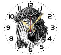 Vdenvileye Jesus Wall Clock 25cm Wooden Round Christian Clock Silent Non-Tickling Battery Powered for Living Room Kitchen Bathroom Bedroom Wall Decoration (Style 23)