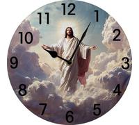 Vdenvileye Jesus Wall Clock Religious Decor 25cm Wooden Round Clock Silent Non-Tick Battery Powered for Living Room Bedroom Kitchen Farmhouse Decor Christian (Style 1)