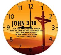 Vdenvileye John 3:16 Christian Wall Clock For God So Loved The World Bible Verse Scripture Jesus Christ Holiday Decoration 25x25 CM Round Silent Non-Ticking Battery Operated