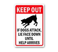 Vdenvileye Keep Out - If Dogs Attack, Lie Face Down Until Help Arrives Sign 14×20cm Sturdy Aluminum Metal Signs Rust Free Metal Wall Decor for Yard Backyard Patio Porch
