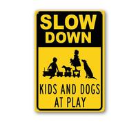 Vdenvileye Kids and Pets at Play Sign 20×30cm Sturdy Aluminum Metal Signs Rust Free Metal Wall Decor for Yard Backyard Porch Patio