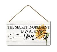 Vdenvileye Kitchen Sign The Secret Ingredient Is Always Love Sign Farmhouse Rustic Wooden Wall Art Sunflower Decor for Home Dining Room 15x30cm