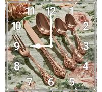 Vdenvileye Kitchen Theme Wall Clock 25cm Wooden Square Retro Knife and Fork Clock Silent Non-Ticking Battery Operated for Farmhouse Kitchen Dining Room Bathroom Wall Decor (Style 1)