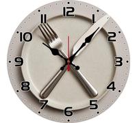 Vdenvileye Kitchen Wall Clock with Knife and Fork Pattern 25cm Wooden Round Vintage Clock Silent Battery Powered for Kitchen Dining Room Bathroom Bedroom Wall Decoration (Style 5)