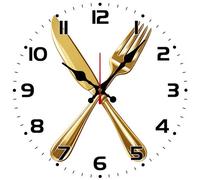 Vdenvileye Kitchen Wall Clock with Knife and Fork Pattern 30cm Wooden Round Vintage Clock Silent Battery Powered for Kitchen Dining Room Bathroom Bedroom Wall Decoration (Style 4)