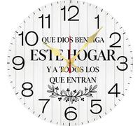 Vdenvileye Latino Home Decor Wall Clock - Que Dios Bendiga Este Hogar Spanish Bless This Home Decor Christian Gifts 25x25 CM Battery Operated Silent Non-Ticking