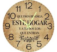 Vdenvileye Latino Home Decor Wall Clock - Que Dios Bendiga Este Hogar Spanish Bless This Home Decor Christian Gifts 25x25 CM Battery Operated Silent Non-Ticking