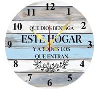 Vdenvileye Latino Home Decor Wall Clock - Que Dios Bendiga Este Hogar Spanish Bless This Home Decor Christian Gifts 25x25 CM Battery Operated Silent Non-Ticking