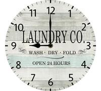 Vdenvileye Laundry Room Wall Clock, Loads Of Fun, Chic Style Wood Wall Decor for Laundry Bathroom Washroom, 25x25 CM Farmhouse Wooden Clock, Silent Battery Operated Non Ticking Easy to Read