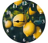 Vdenvileye Lemon Clock Round Wooden Bathroom Wall Clock Silent No Tick Battery Powered Suitable for Bathroom Living Room 25cm