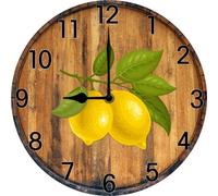 Vdenvileye Lemon Wall Clock Farmhouse Kitchen Clock Lemon Wall Decor for Dinning Room Restaurant Bar Bedroom Battery Operated Silent Clock Movement 25x25 CM Non Ticking Room Decor