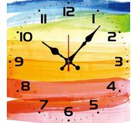 Vdenvileye LGBT Rainbow Clock Watercolor Abstract Painting 30x30 CM Square Wall Clock Small Battery Operated Silent Non-Ticking Home Decoration