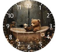 Vdenvileye Little Bear Reading In The Bathtub Interesting Bathroom Wall Decoration Wooden Round Wall Clocks Silent No Ticking Battery Poweredfor Bathroom Kitchen Bedroom (25cm)