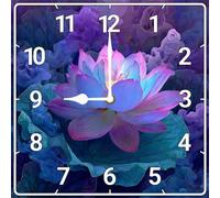 Vdenvileye Lotus Pattern Wall Clock 25cm Wooden Square Modern Minimalist Clock Silent No Tick Battery Powered for Farmhouse Bathroom Bedroom Living Room Kitchen Wall Decoration (Style 7)