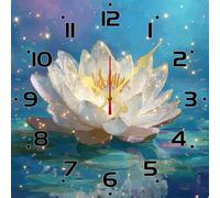 Vdenvileye Lotus Square Wall Clock Zen Clock for Meditation Room Yoga Spa Decor Spiritual Wall Art 30x30 CM Small Battery Operated Silent Non-Ticking Home Decoration