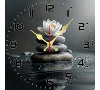 Vdenvileye Lotus Square Wall Clock Zen Clock for Meditation Room Yoga Spa Decor Spiritual Wall Art 30x30 CM Small Battery Operated Silent Non-Ticking Home Decoration