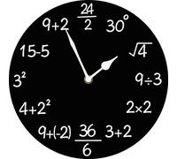Vdenvileye Math Wall Clock Battery Operated Silent Non Ticking 25cm Round Wooden Clocks Funny Wall Decor for Home Classroom School Living Room